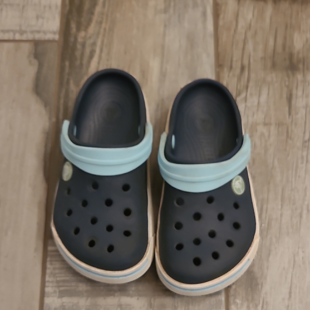 Kids Navy Blue Clogs with Light Blue Strap